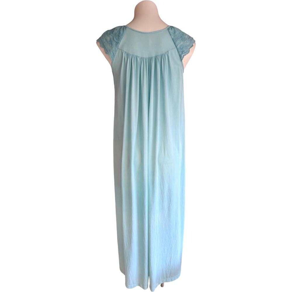 Vintage 1970s Gilead Peignoir Set Seafoam Blue Nightgown Robe Lace Trim S - Picture 9 of 12